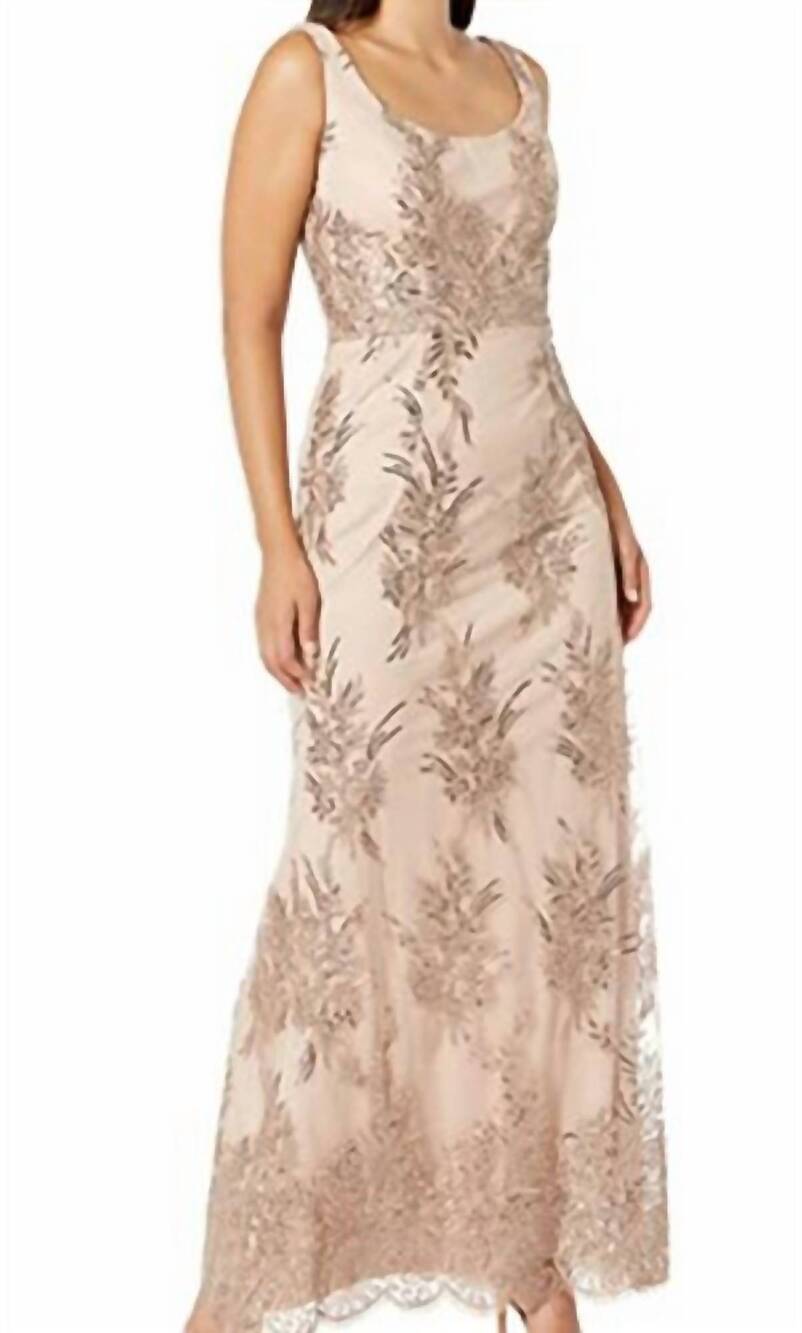 NEW IGNITE EVENINGS women's sequin lace beaded gown in bisque